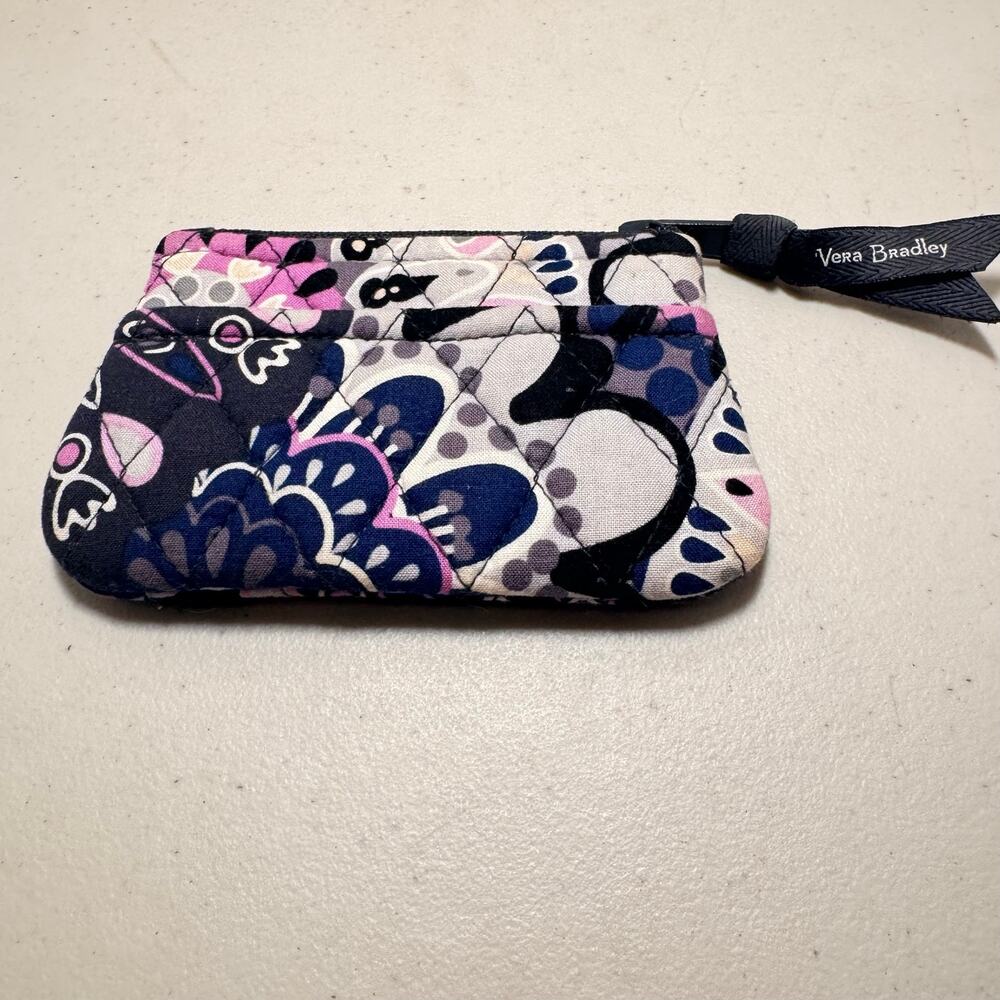 Vera Bradley Pink/Cream/Black Small Quilted Coin purse with zipper